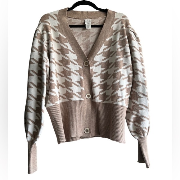 Joie Tan and Cream Houndstooth Cardigan - Picture 1 of 7